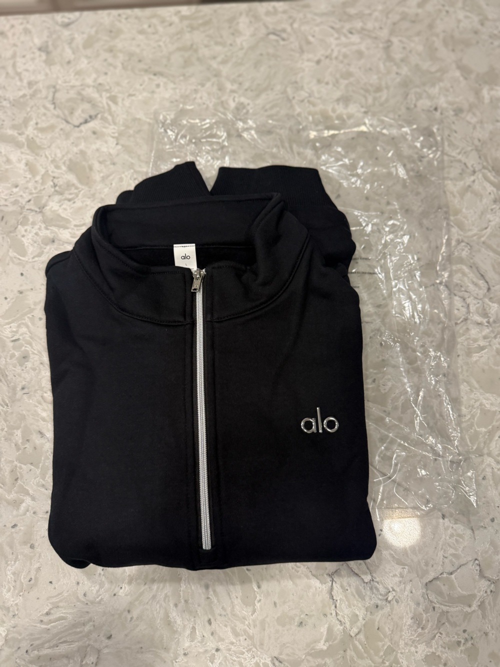 ALO Yoga Men’s Black 1/4 Zip Jacket with Silver Logo